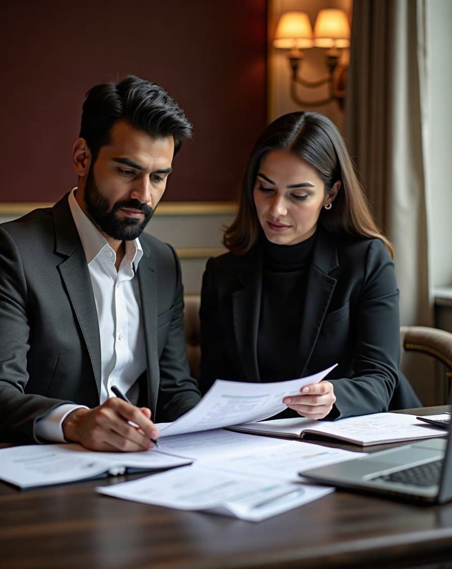 Tax professionals reviewing documents together